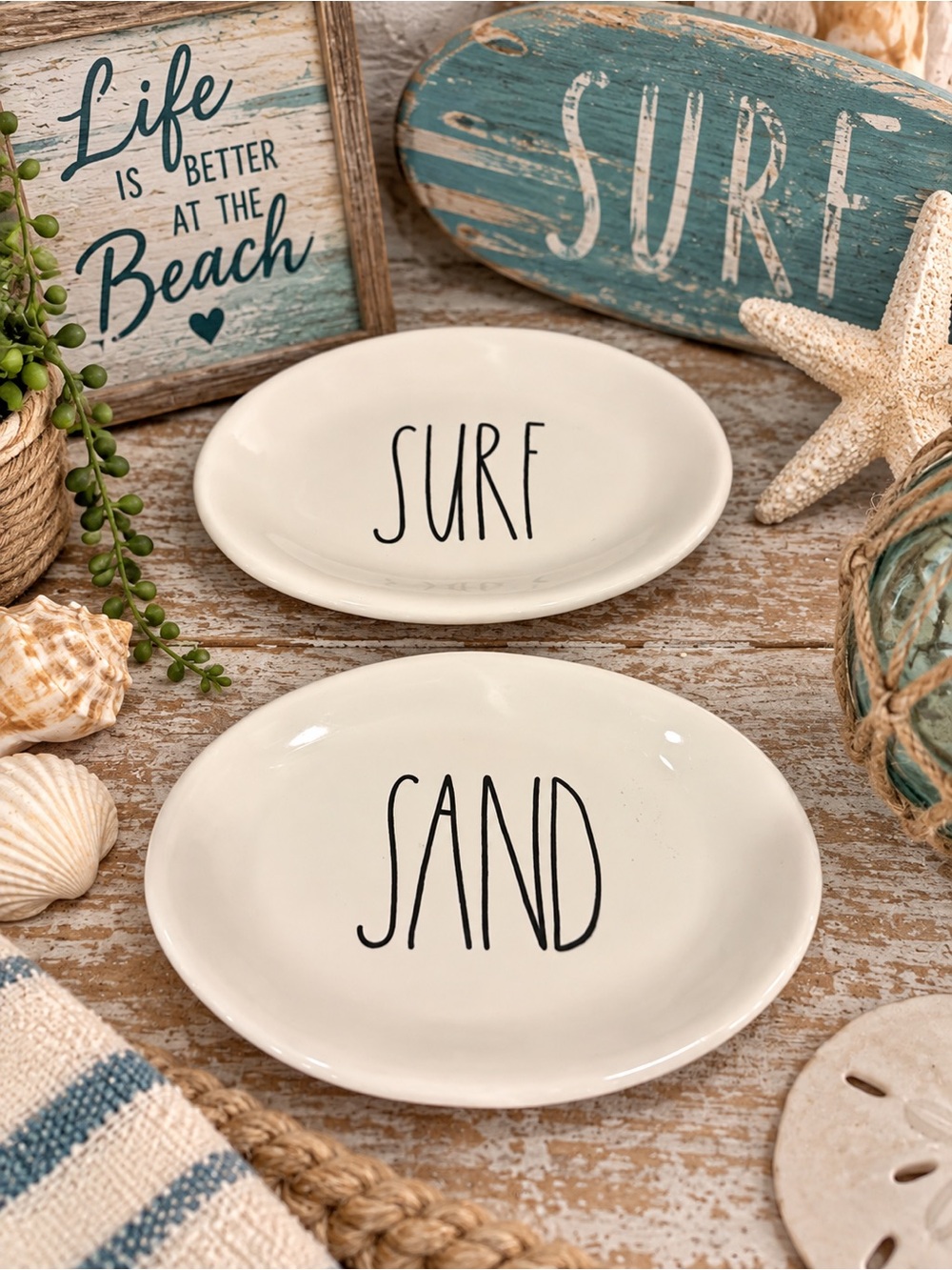 Rae Dunn Surf Sand Appetizer Plates Set of 2 Coastal Beach